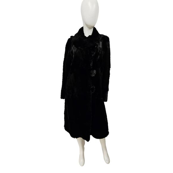 Vintage Black Beaver Fur Long Coat Charles J. Goldstein Small - Picture 2 of 13